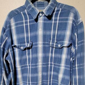 Vintage 90s Anchor Blue WKWR Heavy Cotton Blue Plaid Flannel, Men's Medium